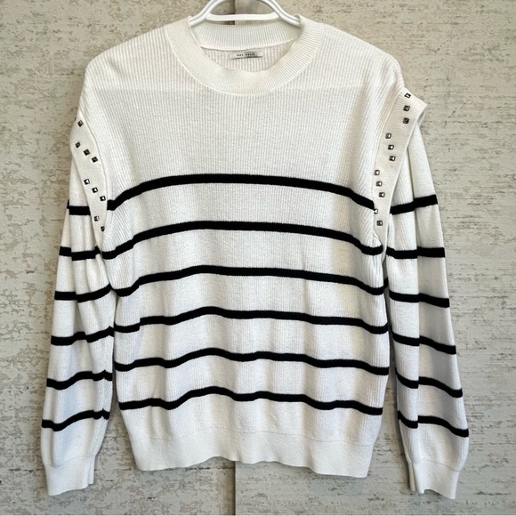 IKKS Women Striped Black and White Sweater Sz L Nautical Coastal Preppy Prep - Picture 1 of 16